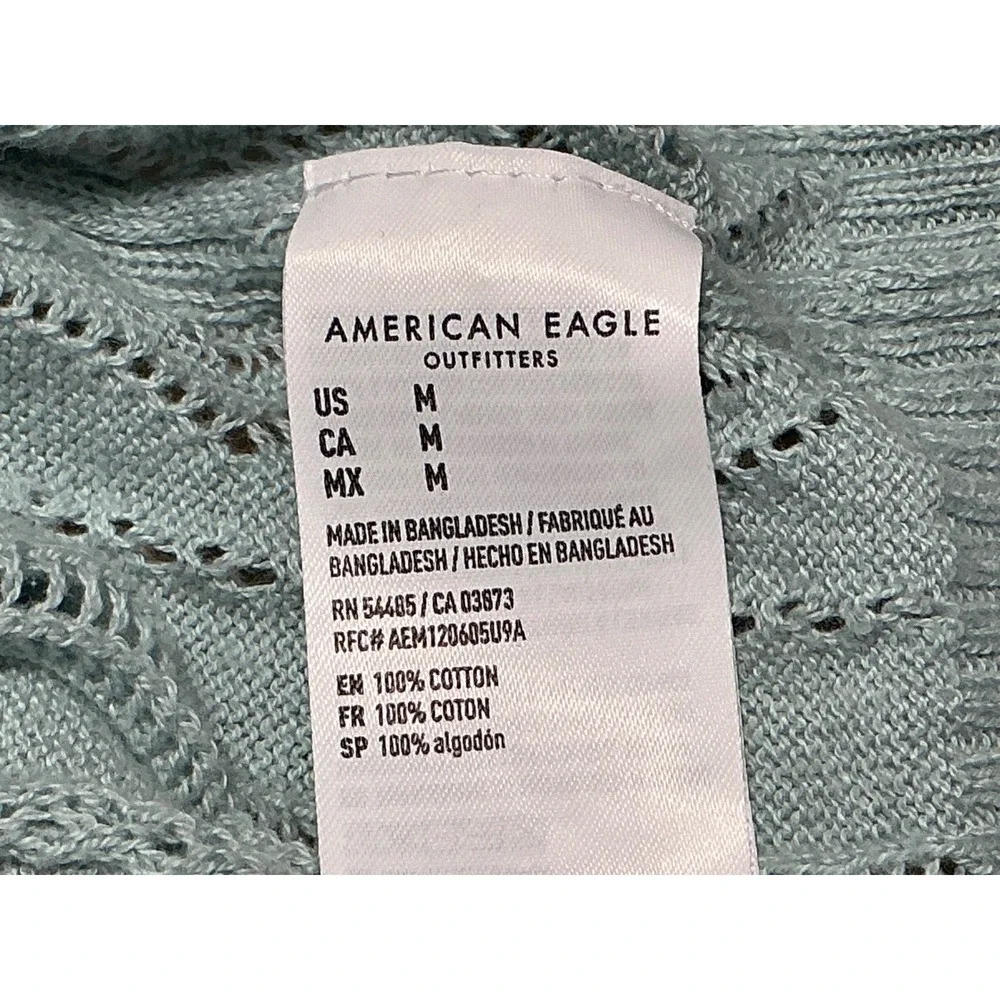 American Eagle Button Front Tank Top Size Medium Blue Knit Ruffle Hem - Picture 10 of 14